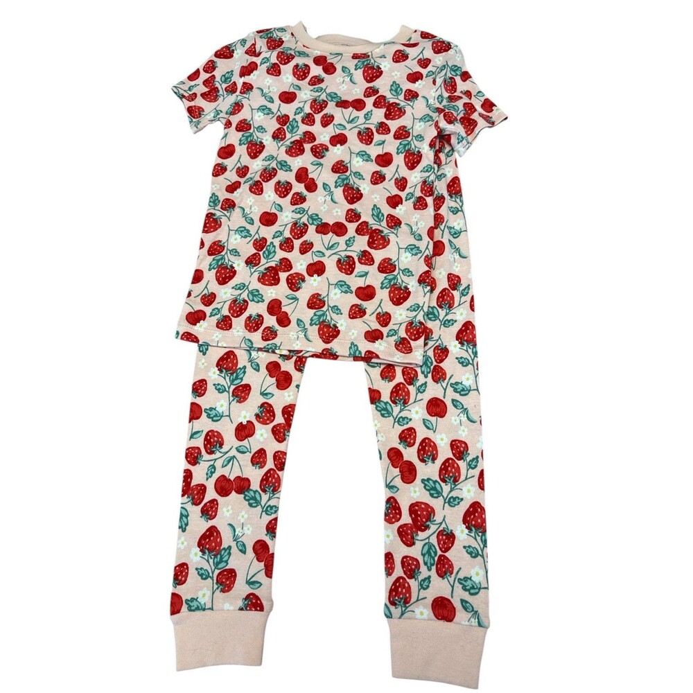 Wonder Nation Girls Cute 2pc Pajama Set Sz 4T Strawberry Print Sleepwear NWT